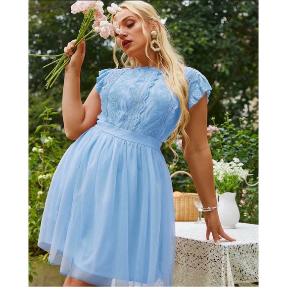 Simplee Apparel Dresses & Skirts - NWT Blue Lace Ruffle Trim Fit & Flare Dress 4XL